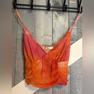 Blue Blush Y2K 90’s Baby Doll Pink & Orange Mesh Rushed Crop Top Size Small